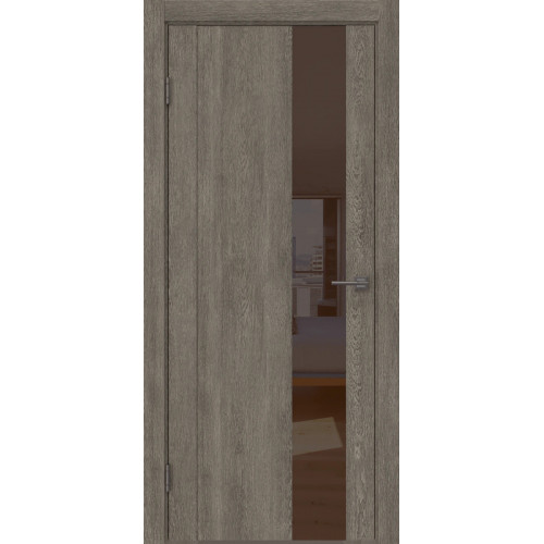 Межкомнатная дверь GM011 (экошпон «серый дуб» / лакобель коричневый)