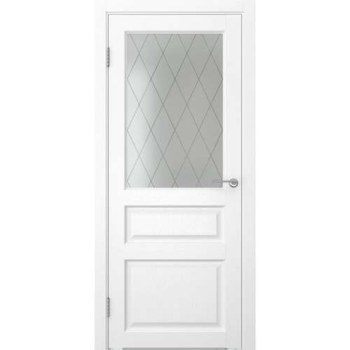 Межкомнатная дверь FK005 (экошпон «ясень белый» / матовое стекло ромб)