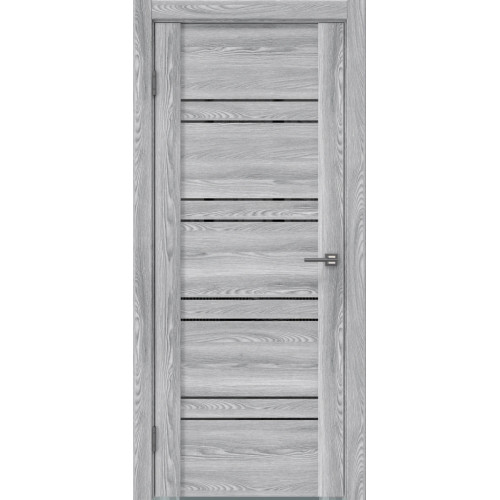 Межкомнатная дверь GM018 (экошпон «ясень грей» / лакобель черный)