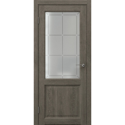 Межкомнатная дверь FK004 (экошпон «серый дуб» / стекло решетка)