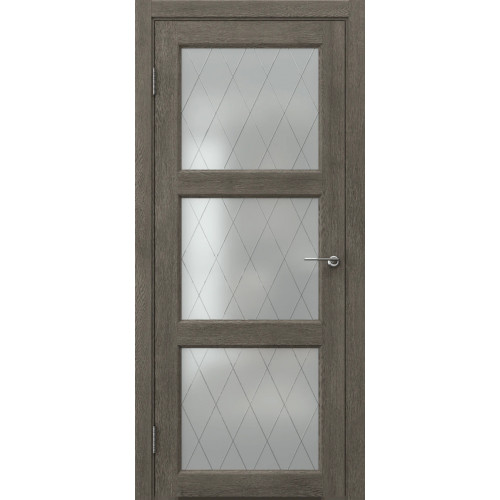 Межкомнатная дверь FK017 (экошпон «серый дуб» / матовое стекло ромб)